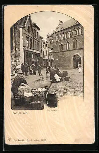 AK Aachen, Fischmarkt mit Händlern