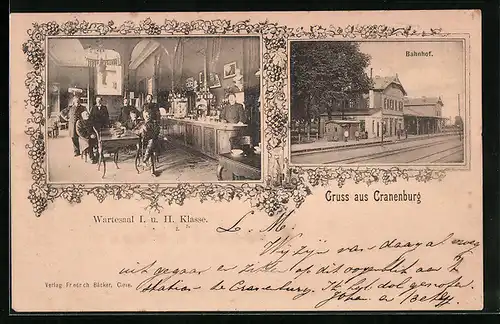 AK Cranenburg, Bahnhof mit Bahnsteig, Wartesaaal I. und II. Klasse