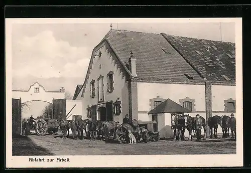 AK Weeze /Kr. Geldern, Kath. Arbeiter Kolonie St. Petrusheim, Abfahrt zur Arbeit, Trecker