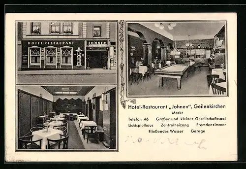AK Geilenkirchen, Hotel-Restaurant Johnen, Markt, mit Billardtisch