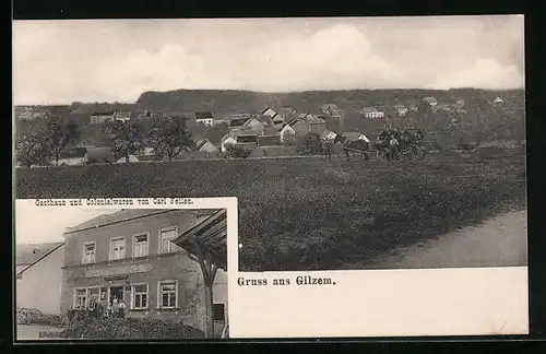 AK Gilzem, Gasthaus und Colonialwaren von Carl Feilen, Totalansicht