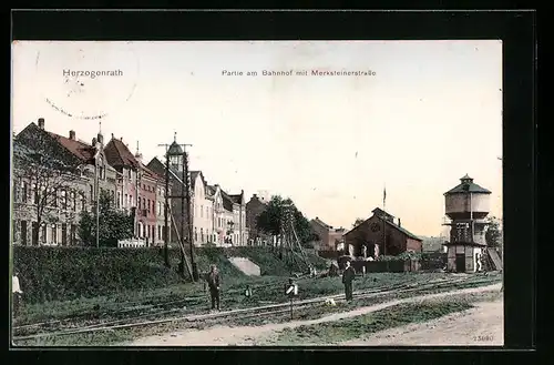 AK Herzogenrath, Partie am Bahnhof mit Merksteinerstrasse