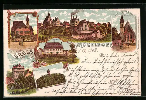 Lithographie Mögeldorf, Pfarrhaus, Das Doktorschlösschen, Schmausenbuck, Teilansicht