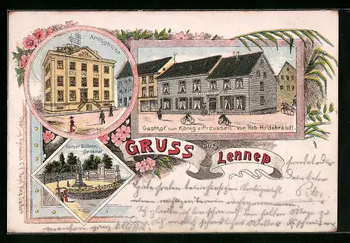 Lithographie Lennep, Gasthof zum König v. Preussen, Amtsgericht