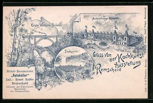 Lithographie Remscheid, Kochkunst-Ausstellung, Kaiser Wilhelm-Brücke