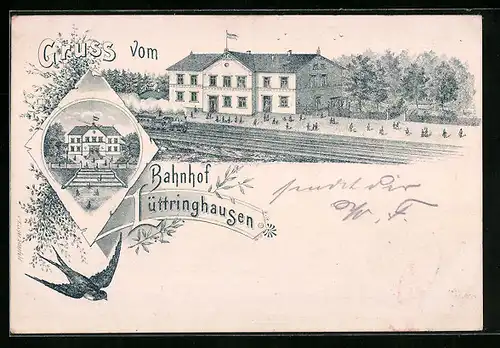 Lithographie Lüttringhausen, Blick auf Bahnhof