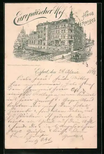 Lithographie Erfurt, Europäischer Hof, Haus Ranges