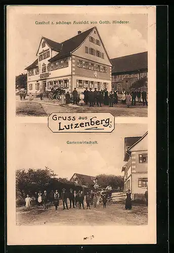 AK Lutzenberg, Gasthof z. schönen Aussicht von Gotth. Hinderer, Gartenwirtschaft