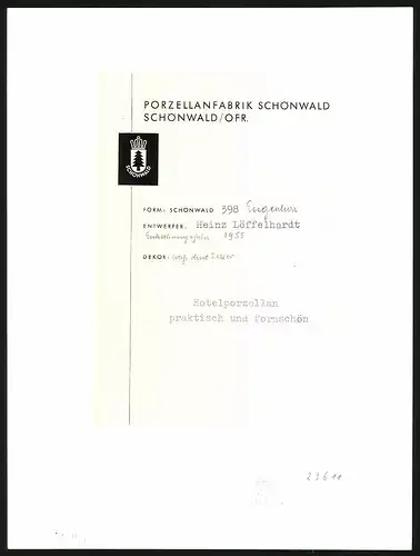 Fotografie Willi Moegle, Stuttgart, Essgeschirr Form Schönwald 398, Porzellanfabrik Schönwald, Entwurf Heinz Löffelhardt