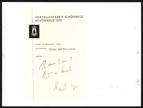 Fotografie Willi Moegle, Stuttgart, Porzellanservice der Porzellanfabrik Schönwald, Form 411, Entwurt Heinz Löffelhardt