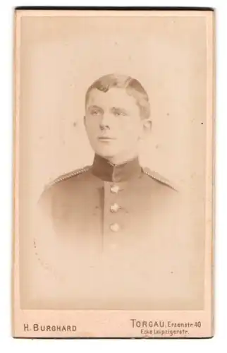 Fotografie H. Burghard, Torgau, Erzenstrasse 40, Junger Einjährig-Freiwilliger Soldat in Uniform