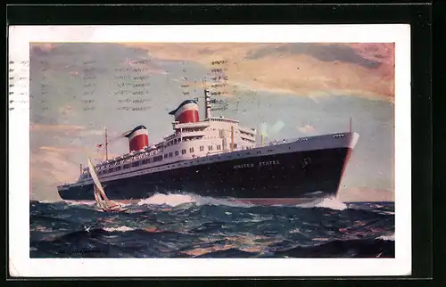 Künstler-AK Passagierschiff SS United States in voller Fahrt