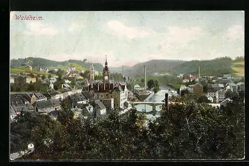 AK Waldheim, Ortsansicht aus der Vogelschau