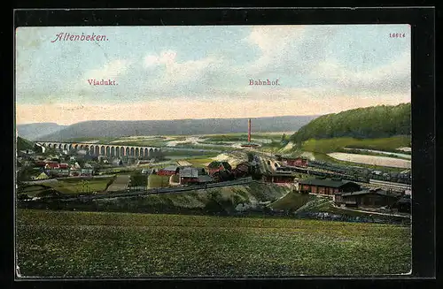 AK Altenbeken, Ortsansicht mit Viadukt und Bahnhof