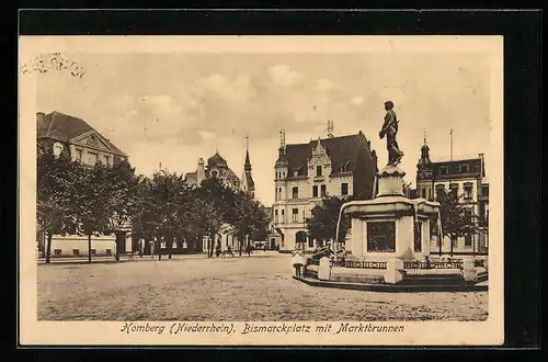 AK Homberg /Niederrhein, Bismarckplatz mit Marktbrunnen
