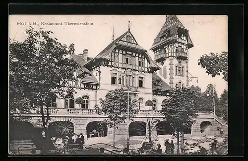 AK Hof i. B., Restaurant Theresienstein mit Garten