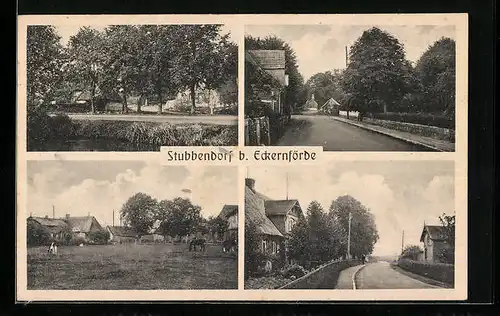 AK Stubbendorf bei Eckernförde, Teilansicht, Strassenpartien