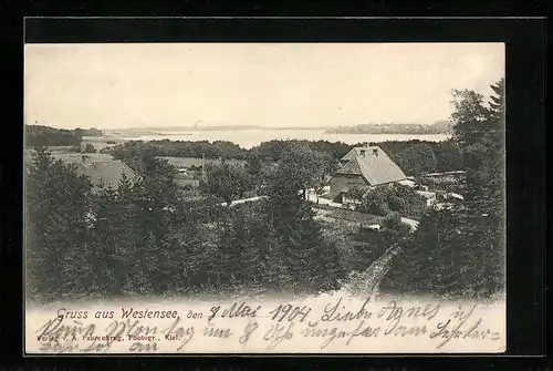 AK Westensee, Ortsansicht aus der Vogelschau