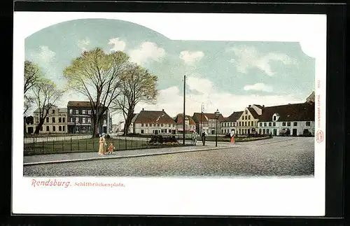 AK Rendsburg, Schiffbrückenplatz mit Strasse