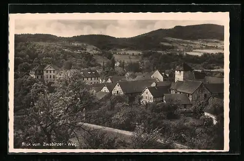 AK Gumperda, Blick vom Zwabitzer Weg auf das Landschulheim, Landpoststempel