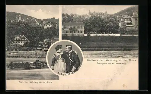 AK Heidelberg, Gasthaus zum Weinberg ob der Bruck, Bildnis Käthe und Heinz