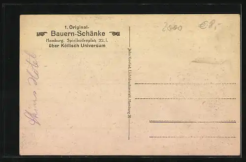 AK Hamburg-St.Pauli, 1. Original-Bauern-Schänke, Spielbudenplatz 22