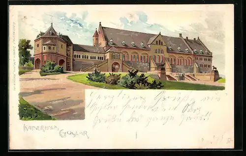 Lithographie Goslar, Blick zum Kaiserhaus