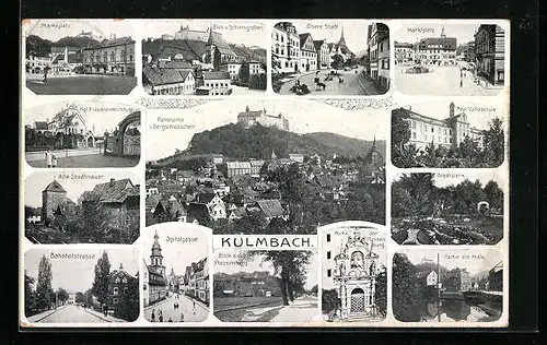 AK Kulmbach, Marktplatz, Spitalgasse, Bahnhofstrasse, Alte Stadtmauer