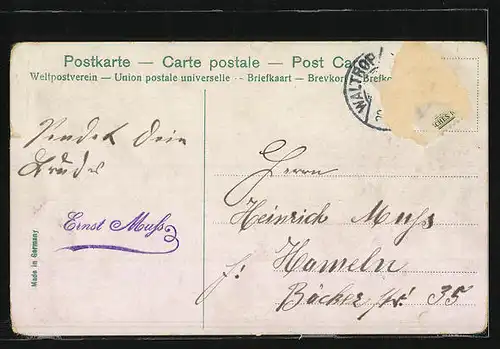 AK Maikäferpaar beim Abschied mit Maiglöckchenzweig, Pfingstgruss