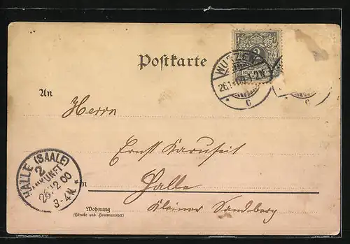 Lithographie Schwein auf einer Wiese, Glücksklee