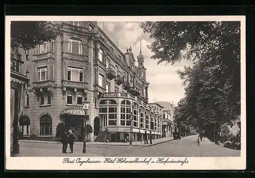 AK Bad Oeynhausen, Hotel Hohelzollernhof und Herforderstrasse