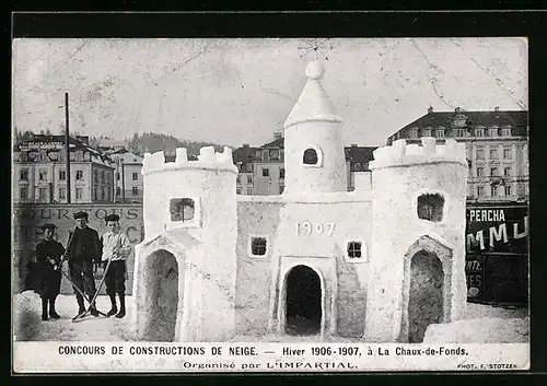 AK La Chaux-de-Fonds, Concours de Constructions de Neige, Schneeplastik