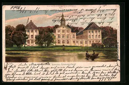 Künstler-AK Carl Biese: Gravenstein, Schloss Gravenstein mit Bootspartie