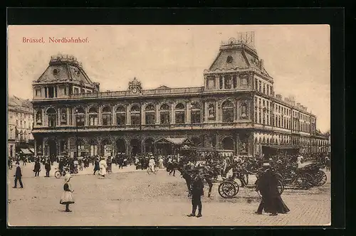 AK Brüssel, Nordbahnhof mit Strasse und Vorplatz