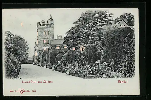 Mondschein-AK Kendal, Levens Hall and Gardens, Halt gegen das Licht