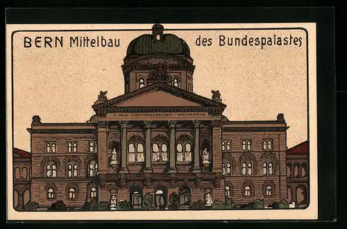 Steindruck-AK Bern, Mittelbau des Bundespalastes