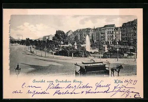 AK Köln-Neustadt, Strasse Deutscher Ring mit Pferdebahn