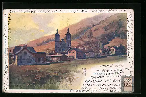 Künstler-AK Franz Kopallik: Hopfgarten, Ortspartie mit Kirche