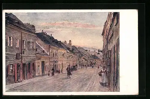 Künstler-AK Emil Czech: Wien, Strasse Badgasse mit Passanten