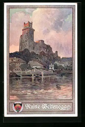Künstler-AK Deutscher Schulverein Nr. 134: Weitenegg, Blick auf die Burgruine Weitenegg