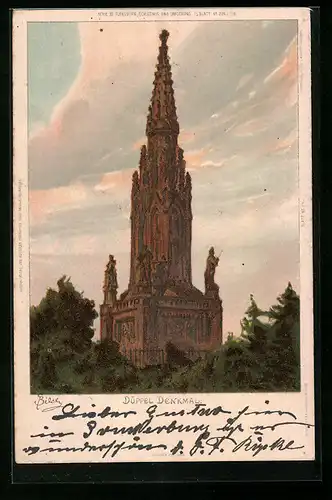 Künstler-AK Carl Biese: Düppel, Blick auf das Düppel-Denkmal