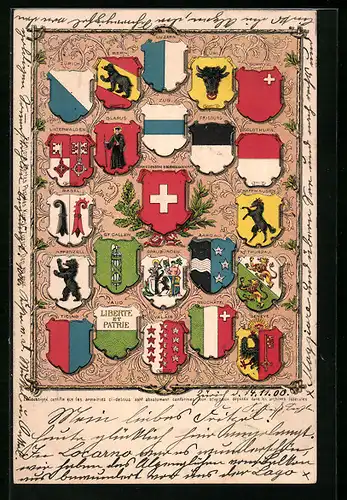 Foto-AK Schweiz, Wappen der verschiedenen Kantone