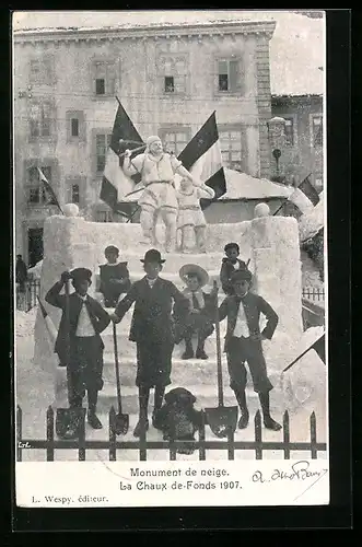 AK La Chaux-de-Fonds, Monument de neige, Eisplastik