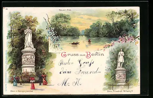 Lithographie Berlin, Dkm. Friedrich Wilhelm III., Dkm. d. Königin Louise, Neuer See