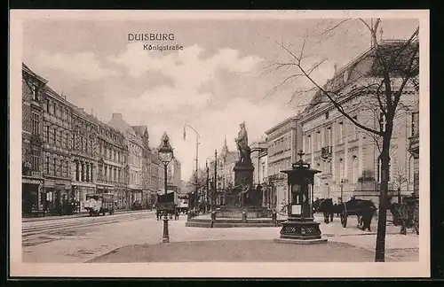 AK Duisburg, Königstrasse mit Denkmal