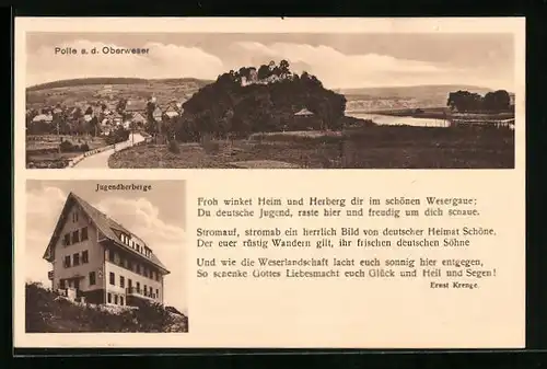 AK Polle a. d. Oberweser, Ortsansicht mit Jugendherberge