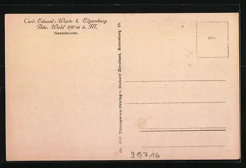 AK Elgersburg, Carl-Eduard-Warte, Gastzimmer Innenansicht
