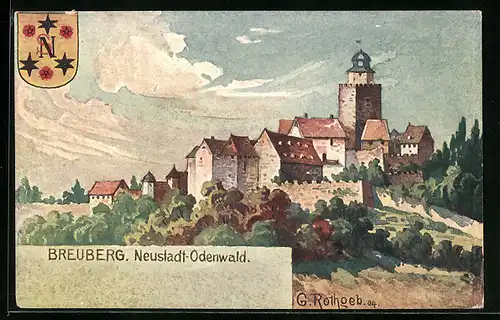 Künstler-AK Breuberg /Neustadt-Odenwald, Ortsansicht mit Turm