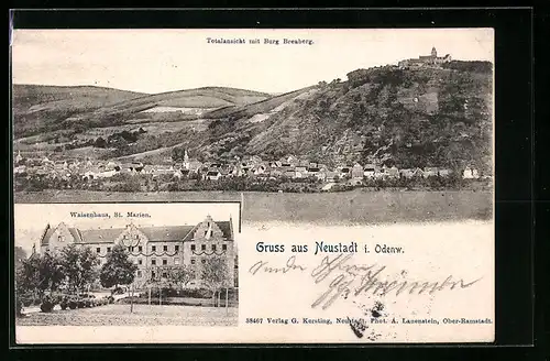 AK Neustadt i. Odenw., Totalansicht mit Burg Breuberg, Waisenhaus St. Marien.