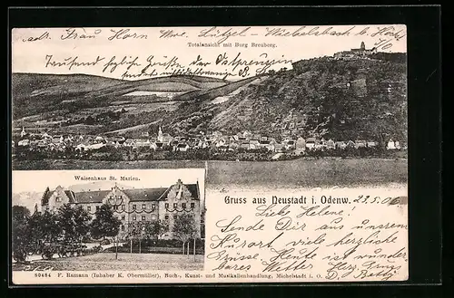 AK Neustadt i .Odenw., Totalansicht mit burg Breuberg, Waisenhaus St. Marien.